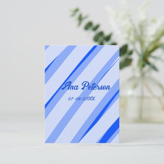 Blue pastel add name date boho retro lines pattern briefkaart (Staand voorkant)