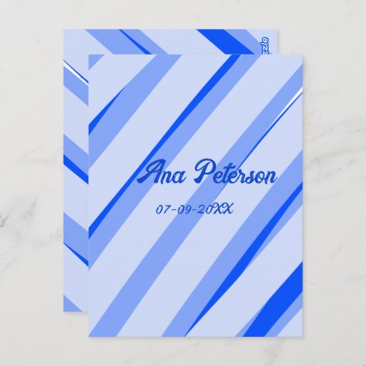 Blue pastel add name date boho retro lines pattern briefkaart (Voorkant / Achterkant)