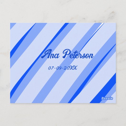 Blue pastel add name date boho retro lines pattern briefkaart (Achterkant)