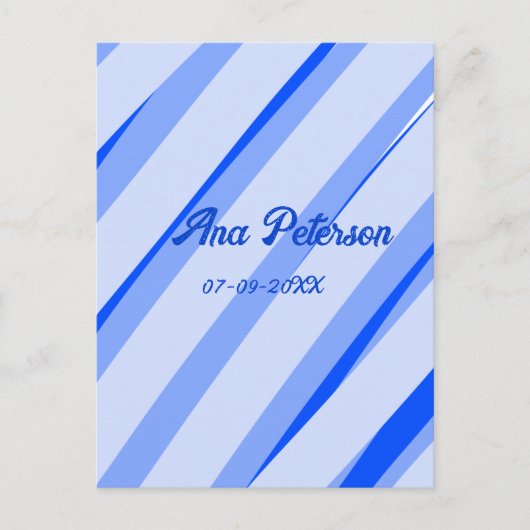Blue pastel add name date boho retro lines pattern briefkaart (Voorkant)