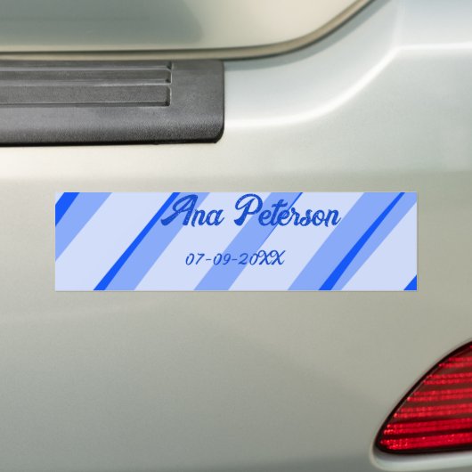 Blue pastel add name date boho retro lines pattern bumpersticker (Op auto)