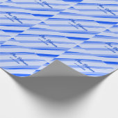 Blue pastel add name date boho retro lines pattern cadeaupapier (Hoek)