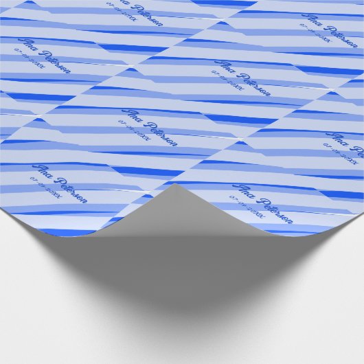 Blue pastel add name date boho retro lines pattern cadeaupapier (Hoek)