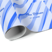 Blue pastel add name date boho retro lines pattern cadeaupapier (Rol Hoek)