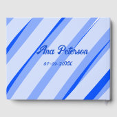 Blue pastel add name date boho retro lines pattern gastenboek (Achterkant)