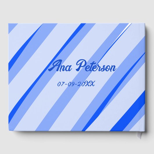 Blue pastel add name date boho retro lines pattern gastenboek (Achterkant)