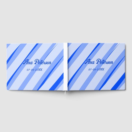 Blue pastel add name date boho retro lines pattern gastenboek (Volledig)