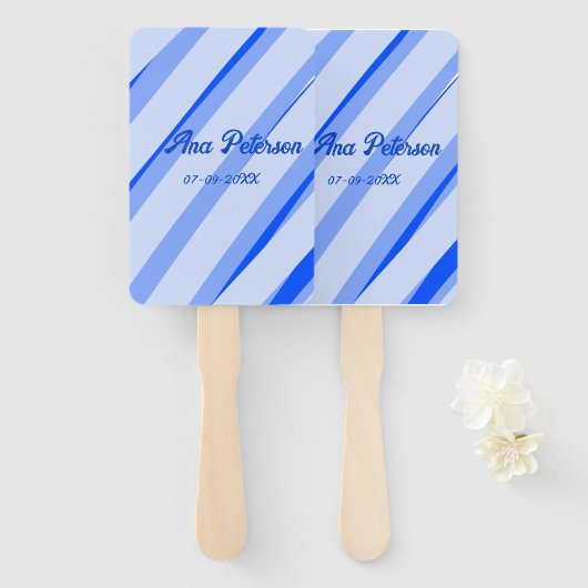 Blue pastel add name date boho retro lines pattern handwaaier (Voorkant en achterkant)