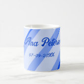 Blue pastel add name date boho retro lines pattern koffiemok (Center)