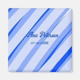 Blue pastel add name date boho retro lines pattern magneet
