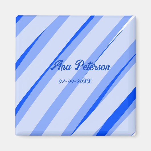 Blue pastel add name date boho retro lines pattern magneet (Voorkant)