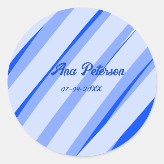 Blue pastel add name date boho retro lines pattern ronde sticker (Voorkant)