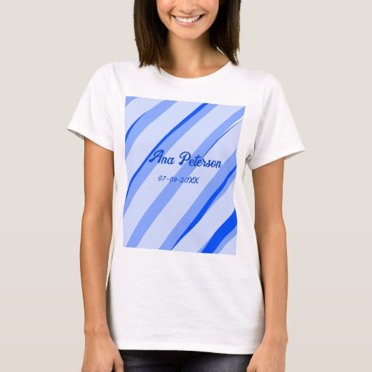 Blue pastel add name date boho retro lines pattern t-shirt (Voorkant)