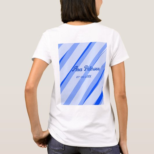 Blue pastel add name date boho retro lines pattern t-shirt (Achterkant)