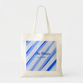 Blue pastel add name date boho retro lines pattern tote bag