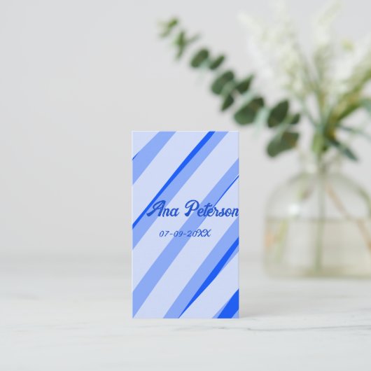 Blue pastel add name date boho retro lines pattern visitekaartje (Staand voorkant)