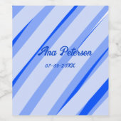 Blue pastel add name date boho retro lines pattern wijn etiket (Enkel label)