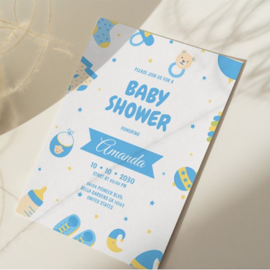 Blue Pastel Baby shower Invitation Kaart