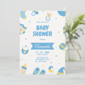Blue Pastel Baby shower Invitation Kaart (Staand voorkant)
