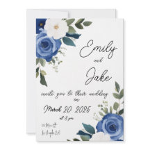 Blue Pastel Bloemen Huwelijksuitnodiging