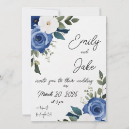 Blue Pastel Bloemen Huwelijksuitnodiging Kaart