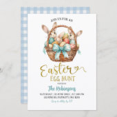 Blue Pastel Bow Bunny Basket Easter Egg Hunt Party Kaart (Voorkant / Achterkant)