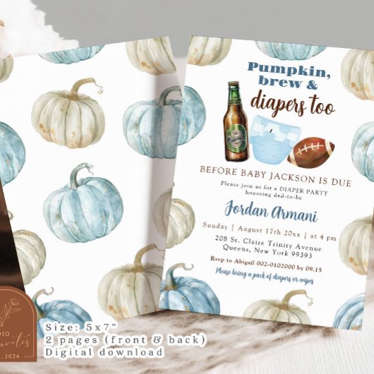 Blue Pastel Boy Pumpkin Brouwen en Luiers Kaart