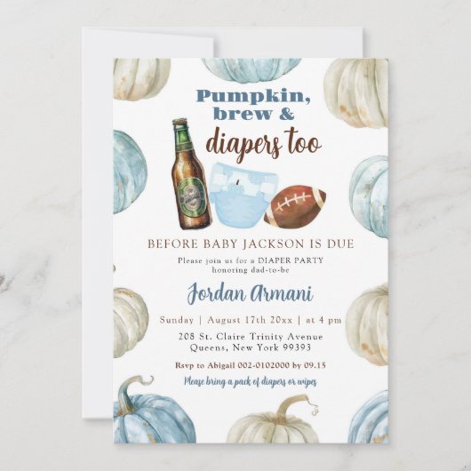 Blue Pastel Boy Pumpkin Brouwen en Luiers Kaart (Voorkant)