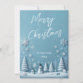 Blue Pastel Christmas Kaart Snowman en Snowflake (Voorkant)