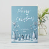 Blue Pastel Christmas Kaart Snowman en Snowflake (Staand voorkant)