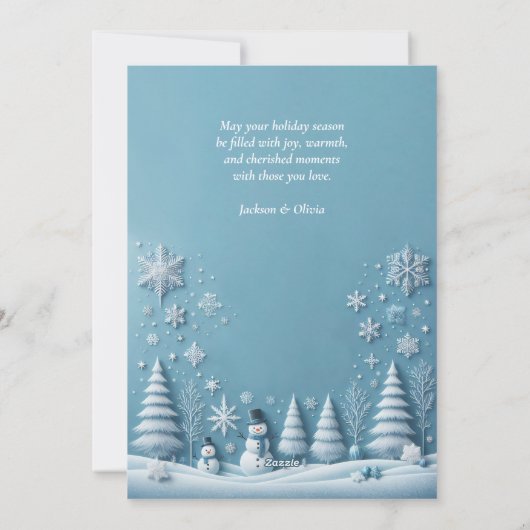 Blue Pastel Christmas Kaart Snowman en Snowflake (Achterkant)