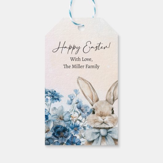 Blue Pastel Easter Bunny Cadeaulabel (Achterkant)