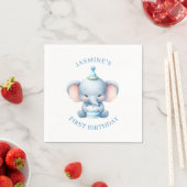Blue Pastel Elephant Kids Verjaardagspapier Servet (Insitu)