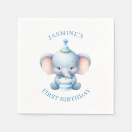 Blue Pastel Elephant Kids Verjaardagspapier Servet
