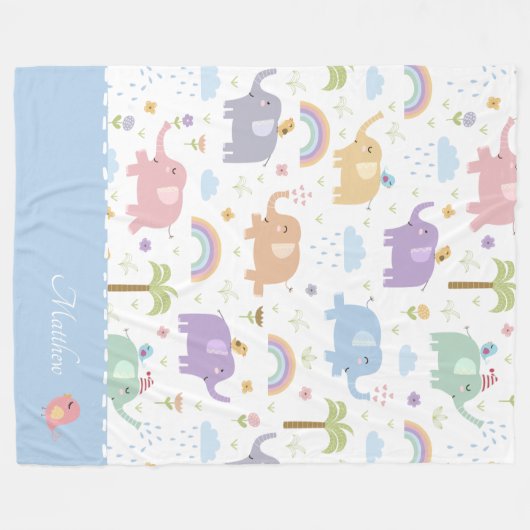 Blue Pastel Elephant Pattern for Little Boy Fleece (Voorkant (Horizontaal))