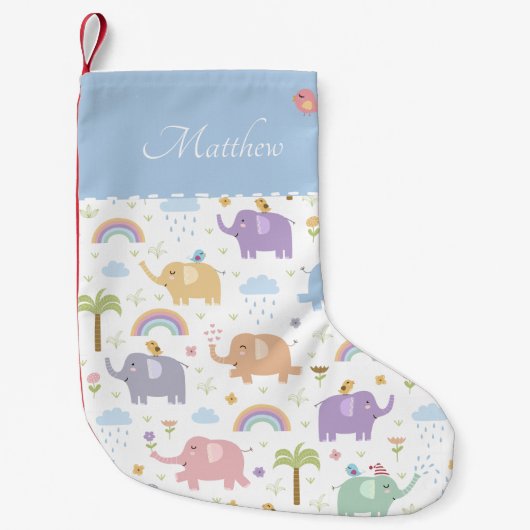 Blue Pastel Elephant Pattern for Little Boy Kleine Kerstsok (Voorkant)