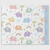 Blue Pastel Elephant Pattern for Little Boy Party Cadeaupapier (Vlak)