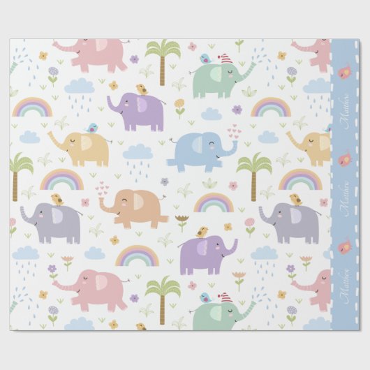Blue Pastel Elephant Pattern for Little Boy Party Cadeaupapier (Vlak)