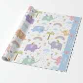Blue Pastel Elephant Pattern for Little Boy Party Cadeaupapier (Uitgerold)