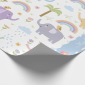 Blue Pastel Elephant Pattern for Little Boy Party Cadeaupapier (Hoek)