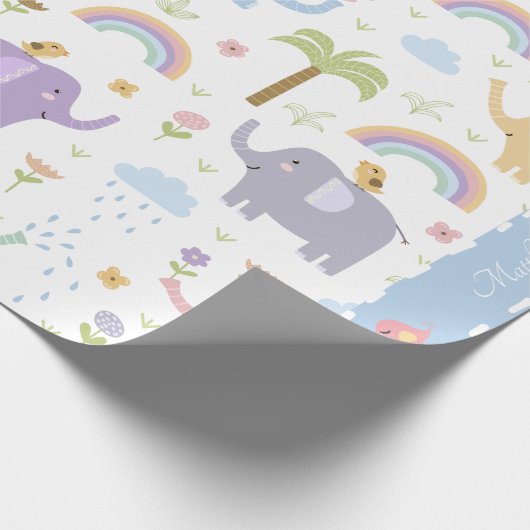 Blue Pastel Elephant Pattern for Little Boy Party Cadeaupapier (Hoek)