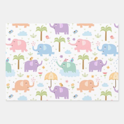 Blue Pastel Elephant Pattern for Little Boy Party Inpakpapier Vel (Voorkant 2)