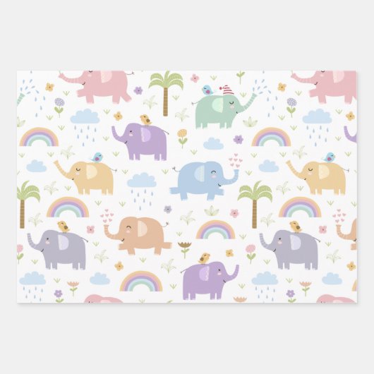 Blue Pastel Elephant Pattern for Little Boy Party Inpakpapier Vel (Voorkant)