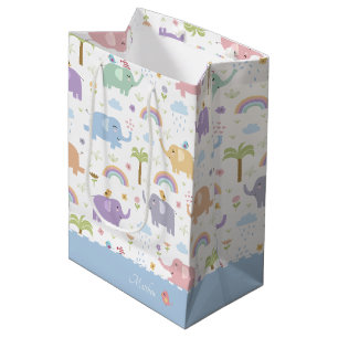 Blue Pastel Elephant Pattern for Little Boy Party Medium Cadeauzakje
