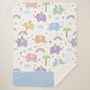 Blue Pastel Elephant Pattern for Little Boy Sherpa Deken