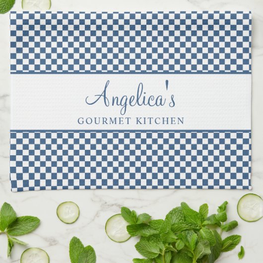 Blue Pastel French Plaid Check Country Gourmet Theedoek (Gevouwen)