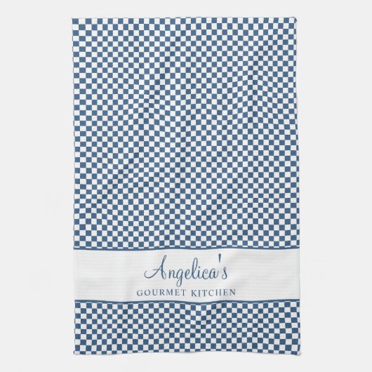 Blue Pastel French Plaid Check Country Gourmet Theedoek (Verticaal)