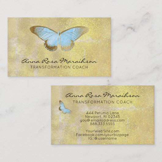 *~* Blue Pastel Glitter Gilded Butterfly Fantasy Visitekaartje (Voorkant / Achterkant)