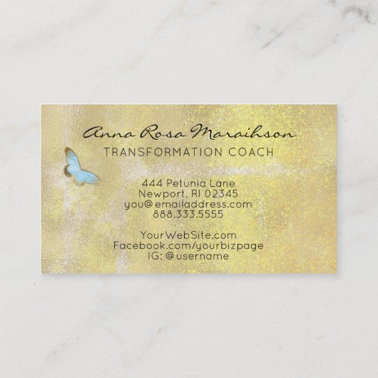 *~* Blue Pastel Glitter Gilded Butterfly Fantasy Visitekaartje (Achterkant)