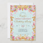 Blue Pastel Gold Sweet Sixteen Rococo Verjaardag Kaart (Voorkant)